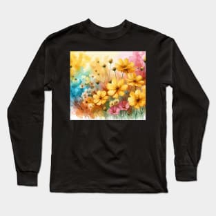 Yellow Cosmos Flower Long Sleeve T-Shirt